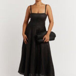 DISSH ROSS BLACK LINEN MIDI DRESS - 4 / BLACK